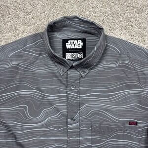 RSVLTS Star Wars Mandalorian Kunuflex Grey Short Sleeve Button Down Shirt Mens M